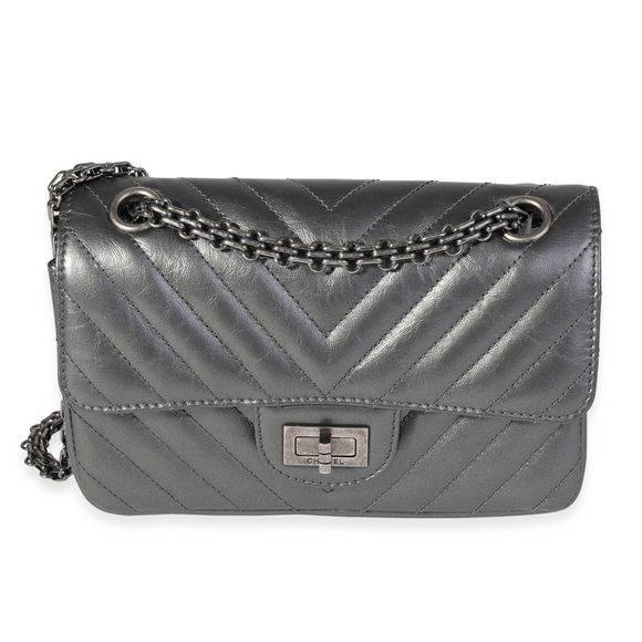 Chanel Metallic Grey Aged Calfskin Chevron Quilted 2.55 Reissue Mini Flap Bag - Picture 1 of 8